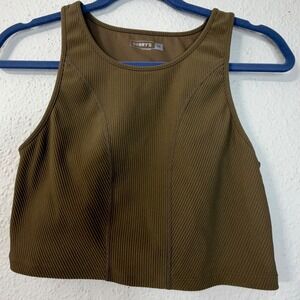 Barrys Bootcamp Women Tan Brown Ribbed Trim Cropped Tank Top Size M Athletic